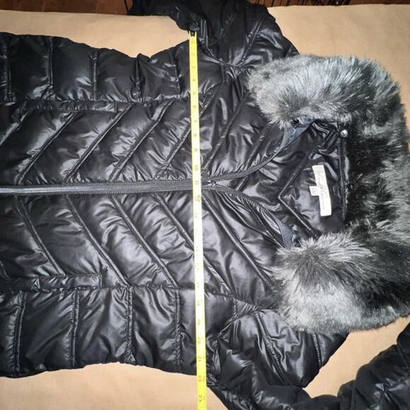 Kenneth Cole I Love New York Faux Fur Lined Coat size Large Black Puffy Jacket - Picture 9 of 14